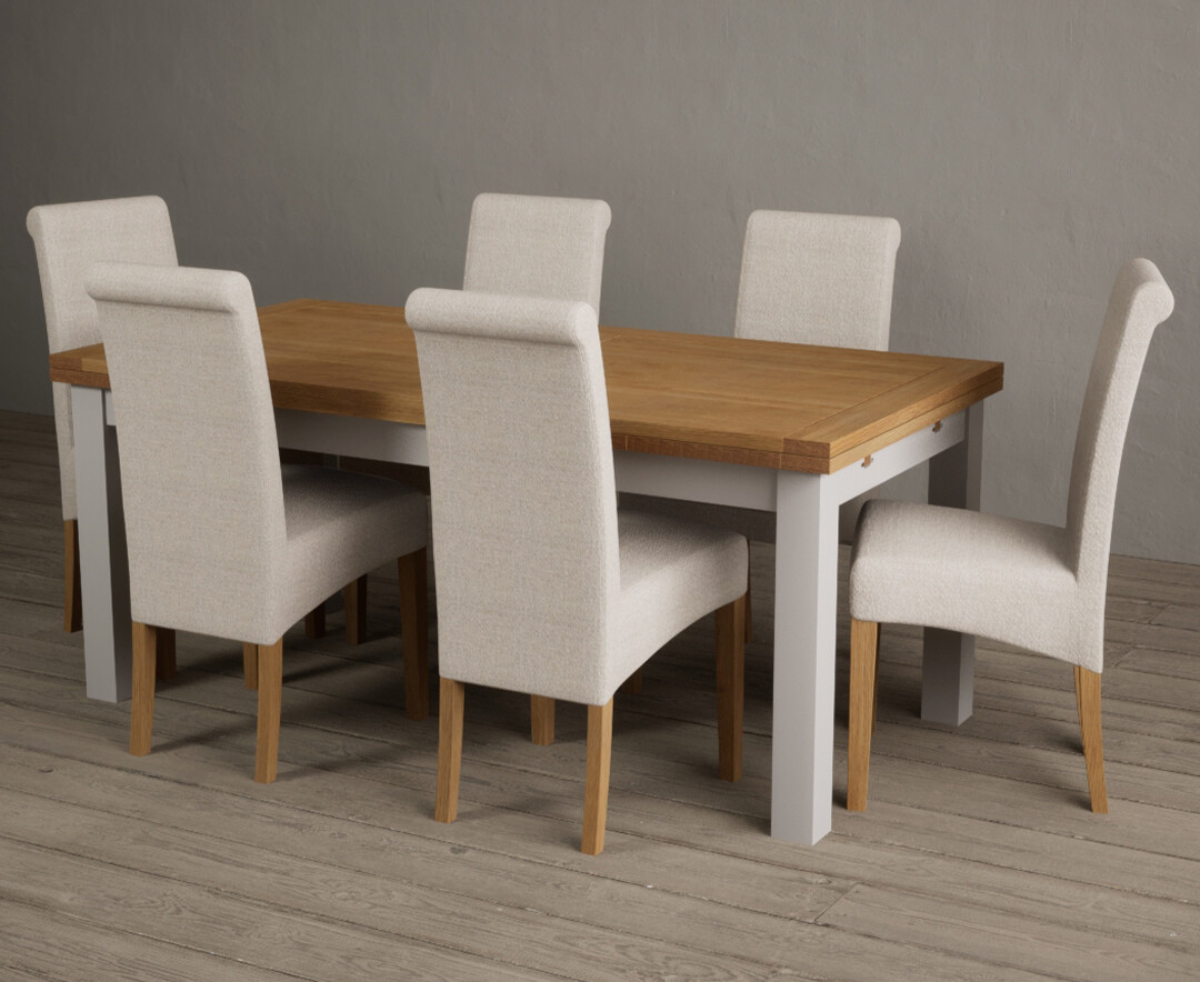 Photo 1 of Extending buxton 180cm oak and soft white painted dining table with 10 natural chairs