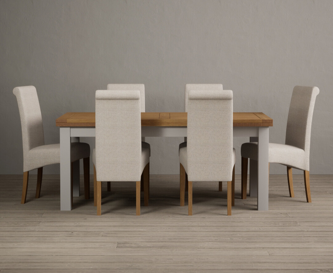 Photo 2 of Extending buxton 180cm oak and soft white painted dining table with 6 natural chairs