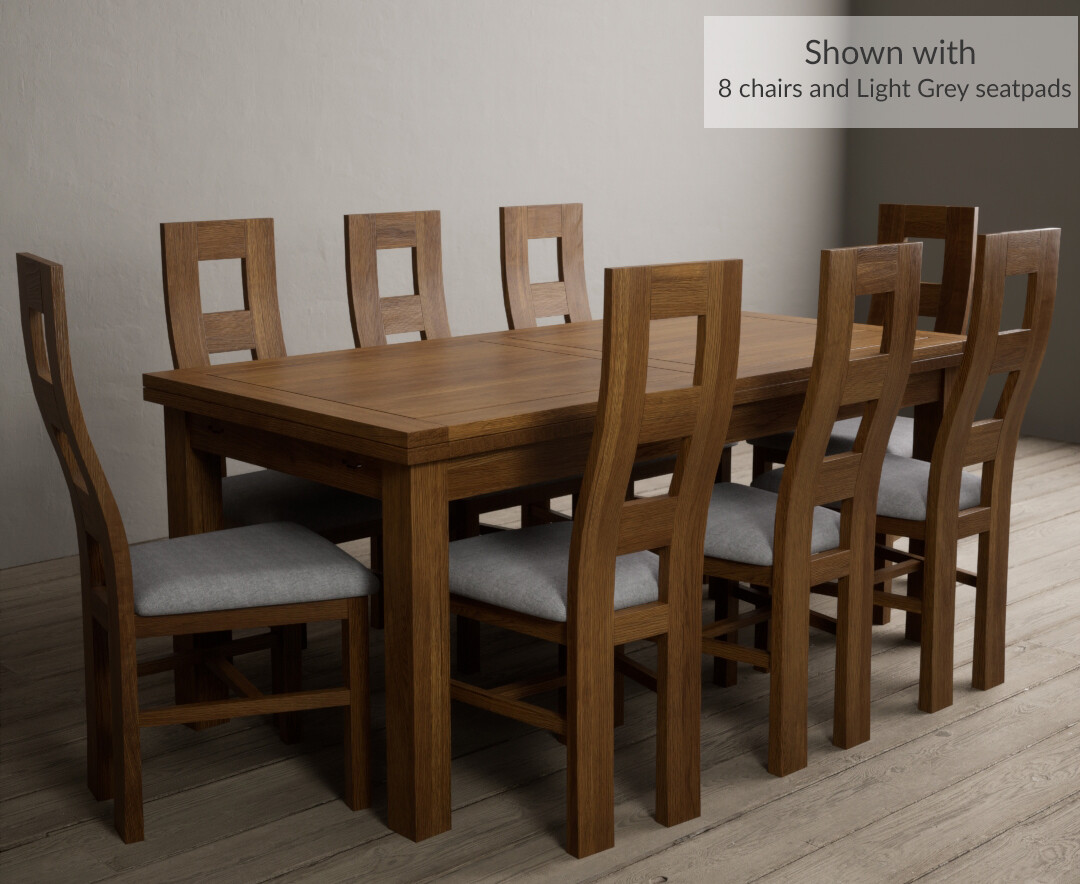Photo 3 of Buxton 180cm rustic solid oak extending dining table with 6 light grey rustic solid oak flow back chairs