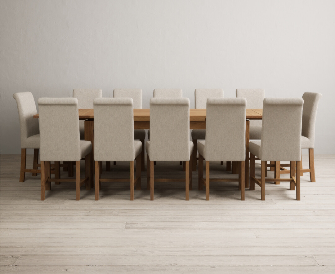 Extending Buxton 180cm Solid Oak Dining Table With 6 Blue Chairs