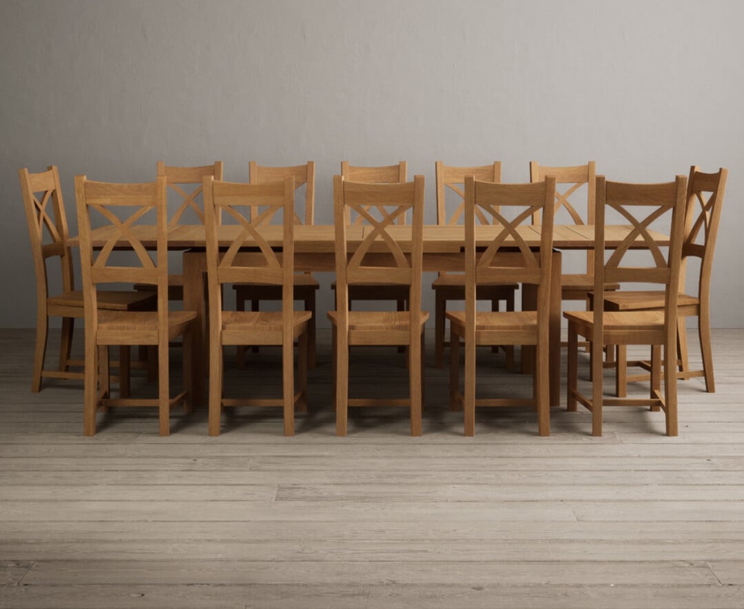 Product photograph of Extending Buxton 180cm Solid Oak Dining Table With 10 Blue Natural Solid Oak Chairs from Oak Furniture Superstore