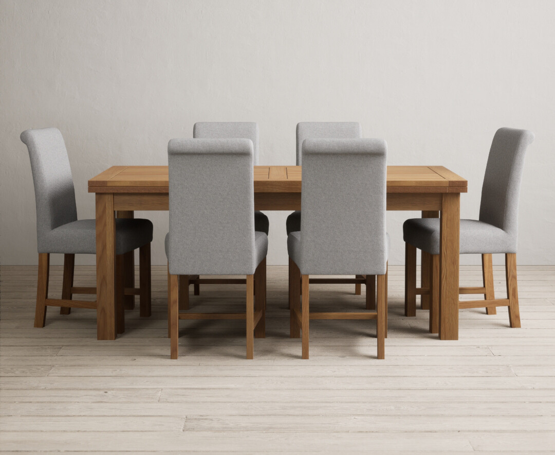 Extending Buxton 180cm Solid Oak Dining Table With 8 Blue Chairs