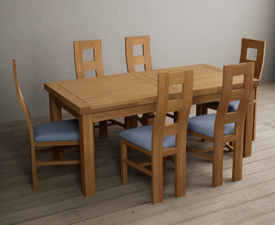 Photo 1 of Extending buxton 180cm solid oak dining table with 6 linen flow back chairs