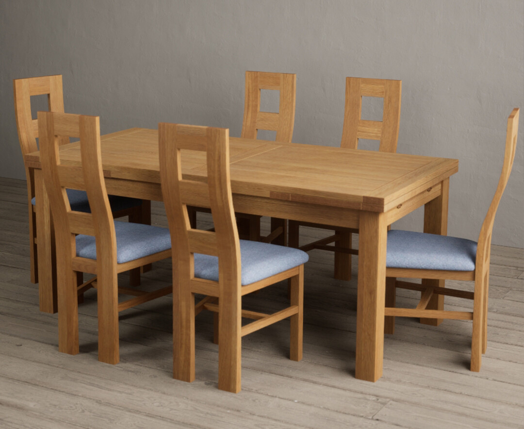 Photo 2 of Extending buxton 180cm solid oak dining table with 10 linen flow back chairs