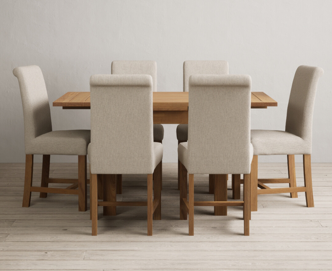 Extending Buxton 90cm Solid Oak Dining Table With 4 Grey Scroll Back Chairs