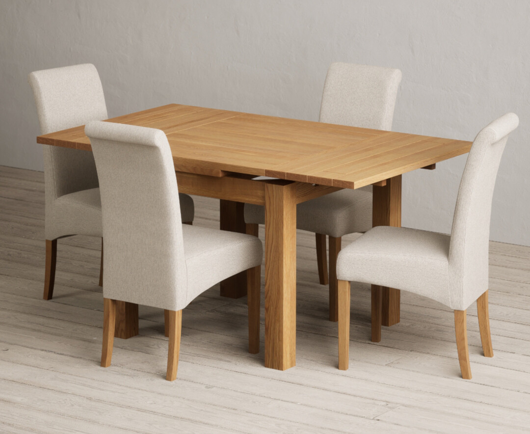 Photo 3 of Extending buxton 90cm solid oak dining table with 6 blue chairs