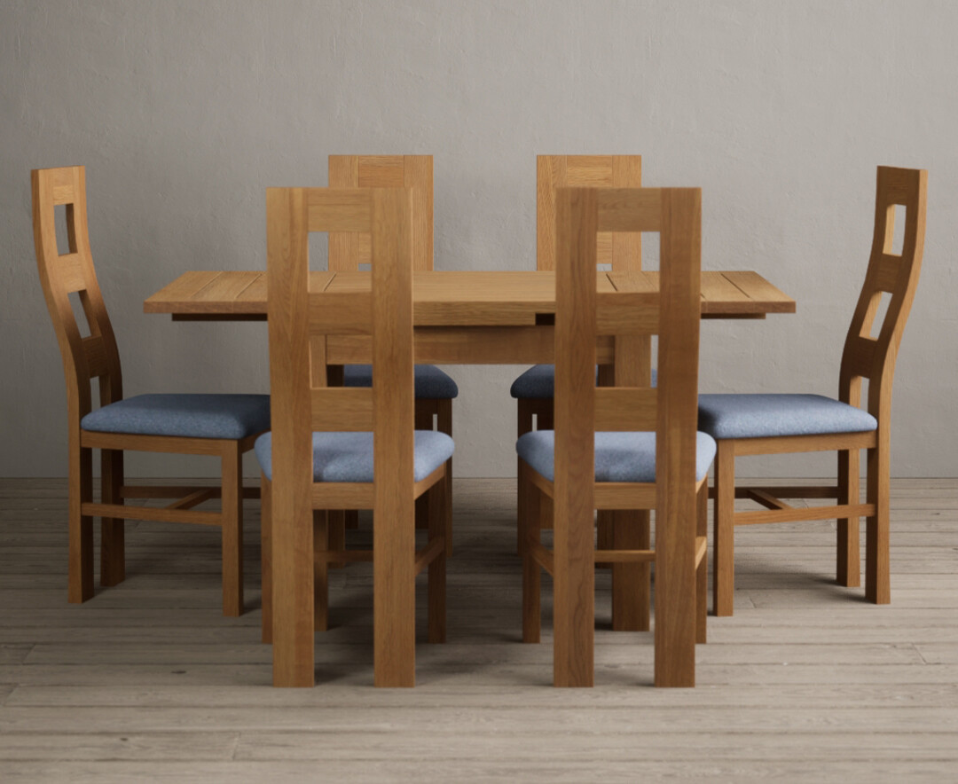 Photo 3 of Extending buxton 90cm solid oak dining table with 4 linen flow back chairs
