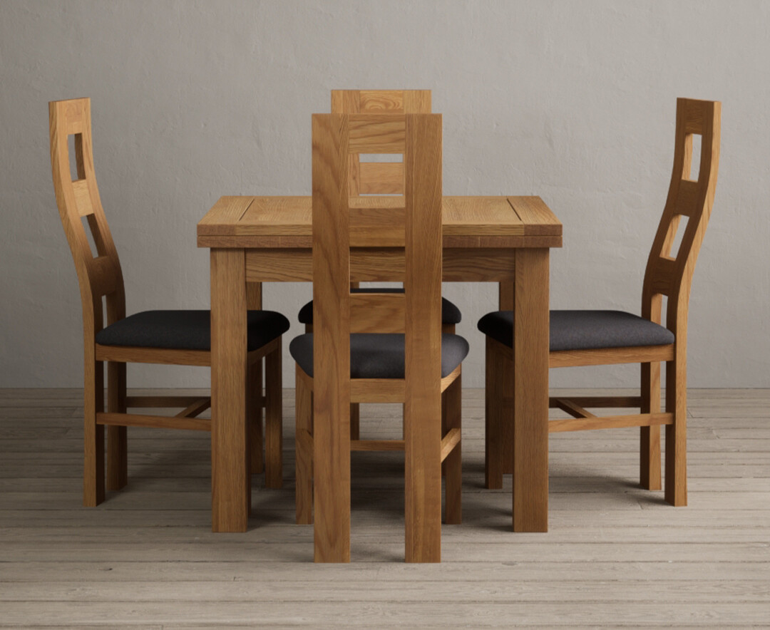 Product photograph of Extending Buxton 90cm Solid Oak Dining Table With 6 Blue Flow Back Chairs from Oak Furniture Superstore