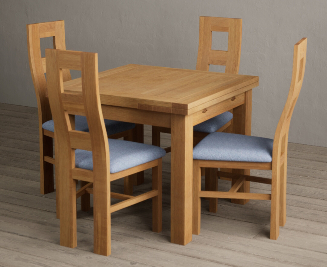 Photo 2 of Extending buxton 90cm solid oak dining table with 6 blue flow back chairs