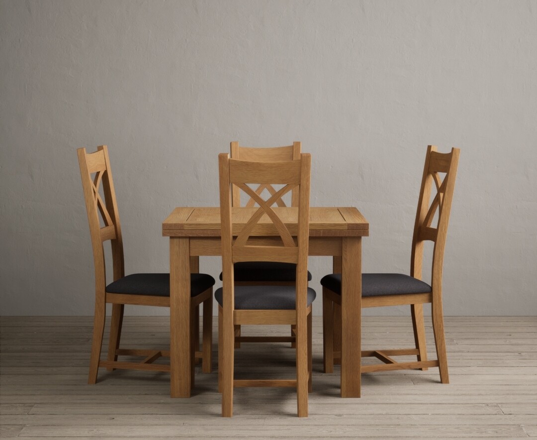 Product photograph of Extending Buxton 90cm Solid Oak Dining Table With 6 Linen X Back Chairs from Oak Furniture Superstore