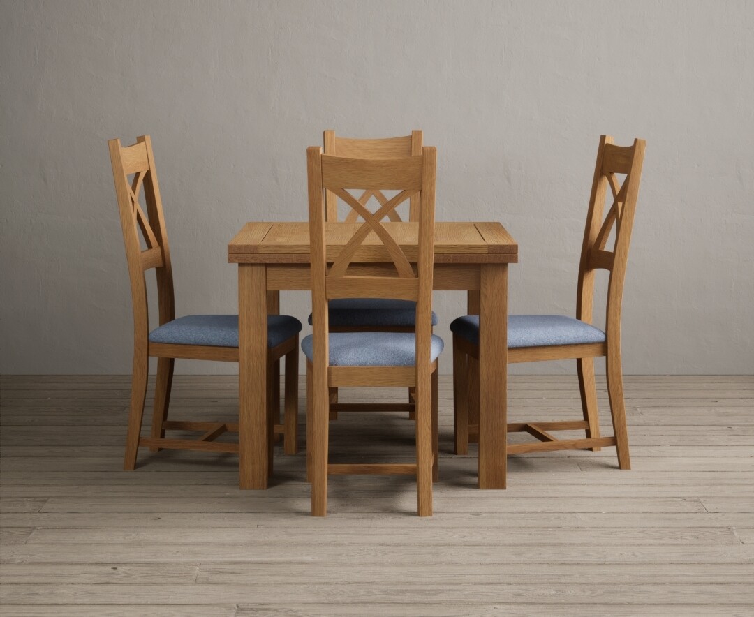 Photo 1 of Extending buxton 90cm solid oak dining table with 6 light grey natural solid oak chairs