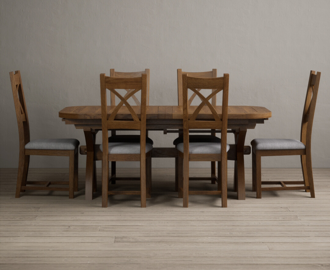 Photo 3 of Extending olympia 180cm rustic solid oak dining table with 12 light grey rustic solid oak chairs