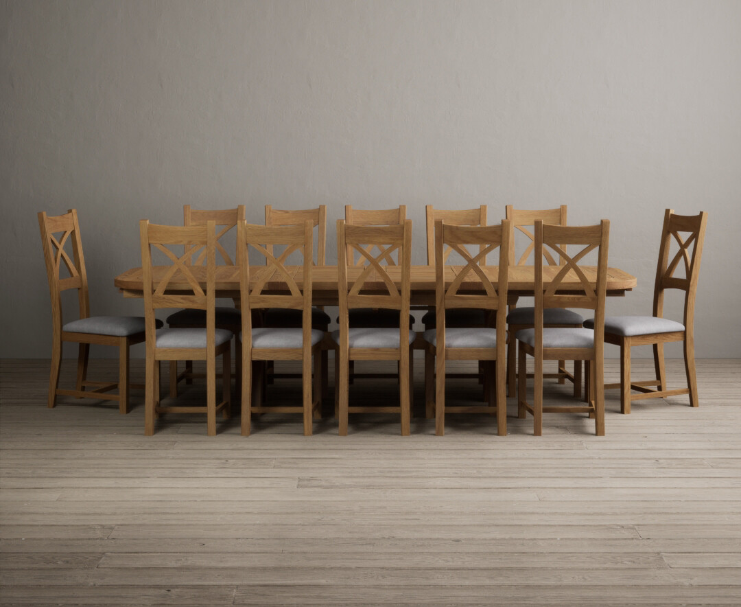 Extending Olympia 180cm Solid Oak Dining Table With 8 Blue Natural Solid Oak Chairs