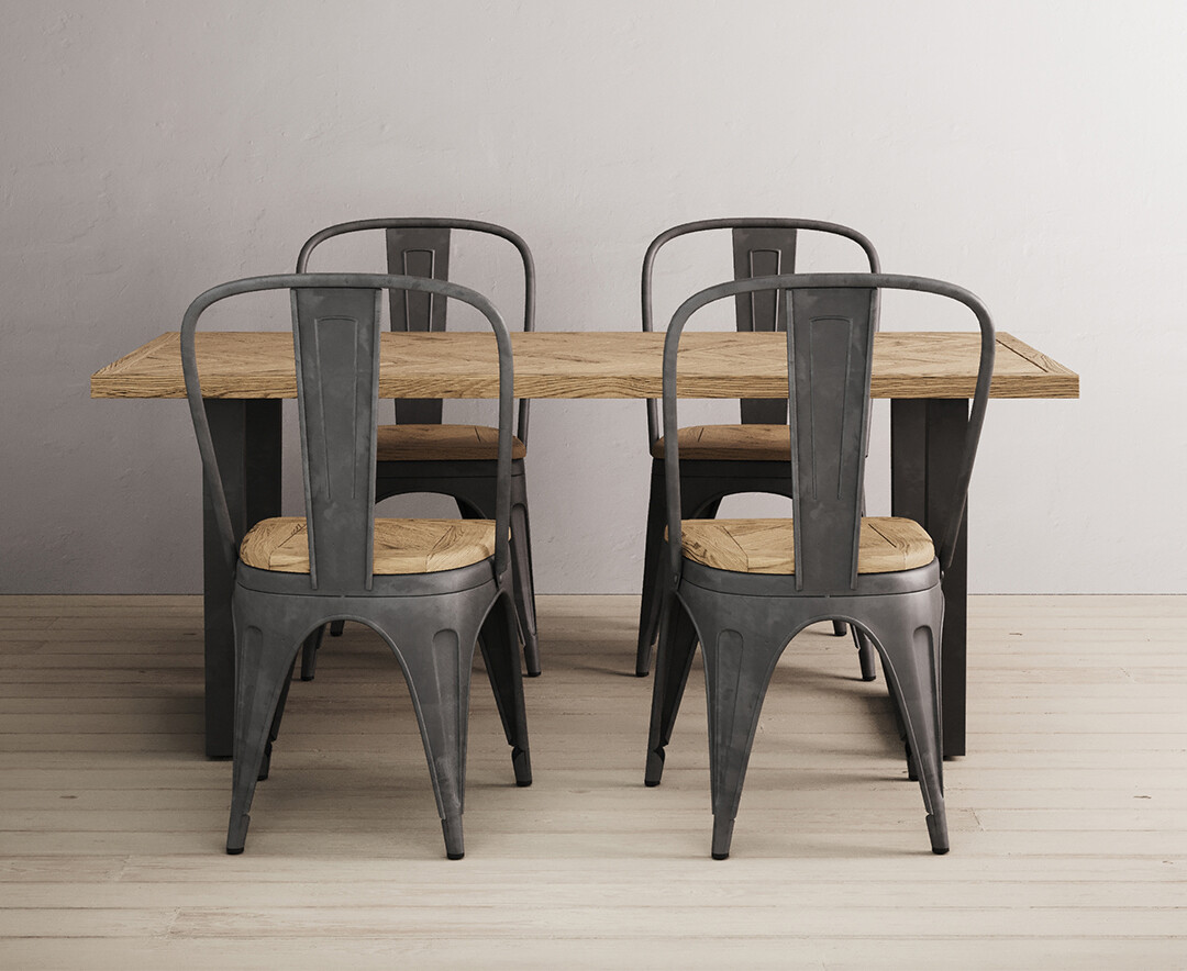 Photo 4 of Herringbone 190cm solid oak and metal dining table with 4 oak herringbone chairs