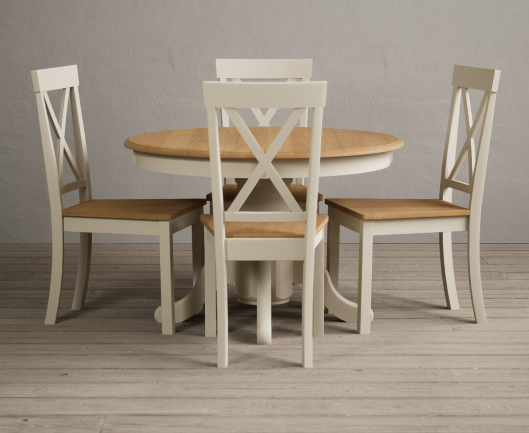 Photo 2 of Extending hertford 100cm - 130cm oak and cream painted pedestal dining table with 4 light grey hertford chairs