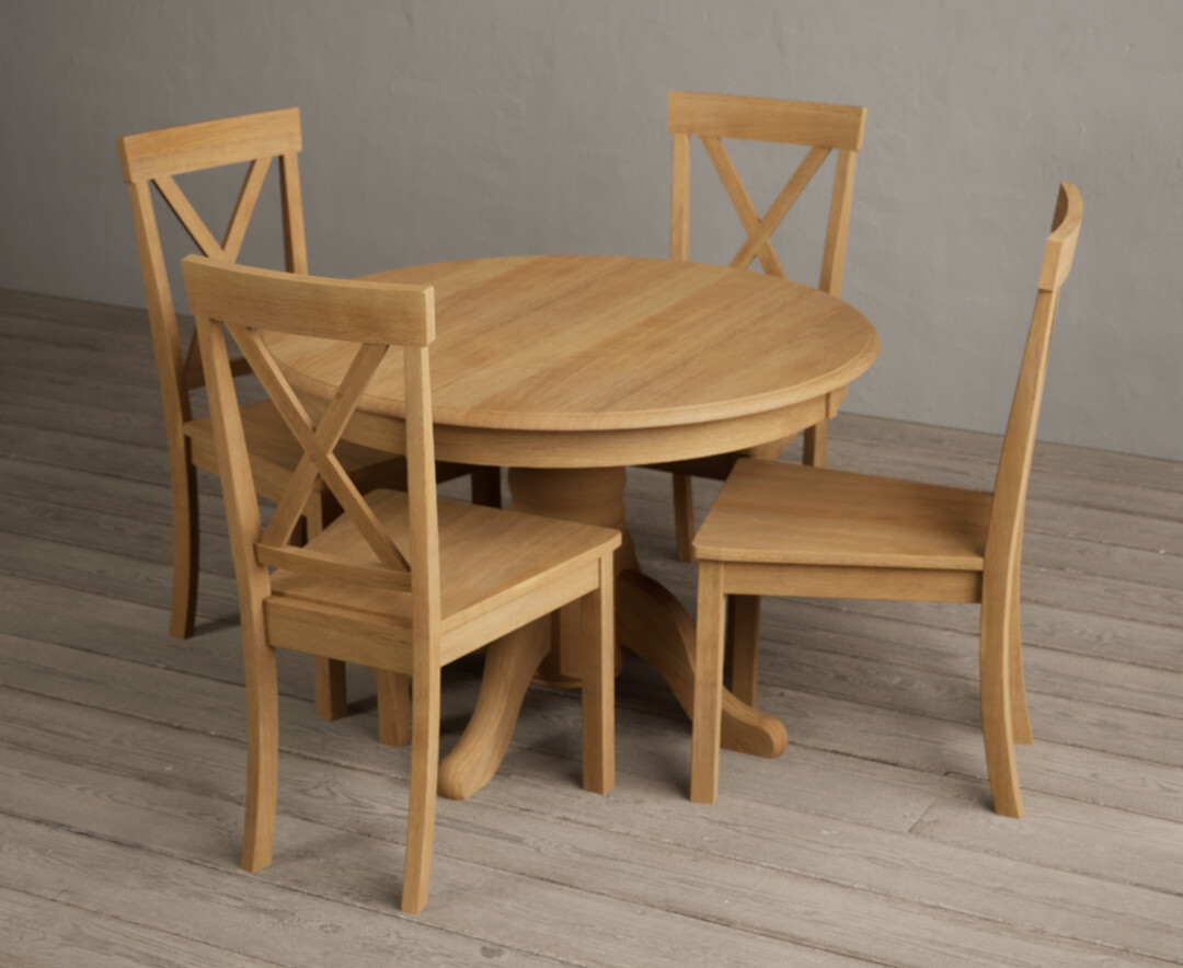 Hertford Solid Oak Pedestal Extending Dining Table With 4 Oak Hertford Chairs With Oak Seats