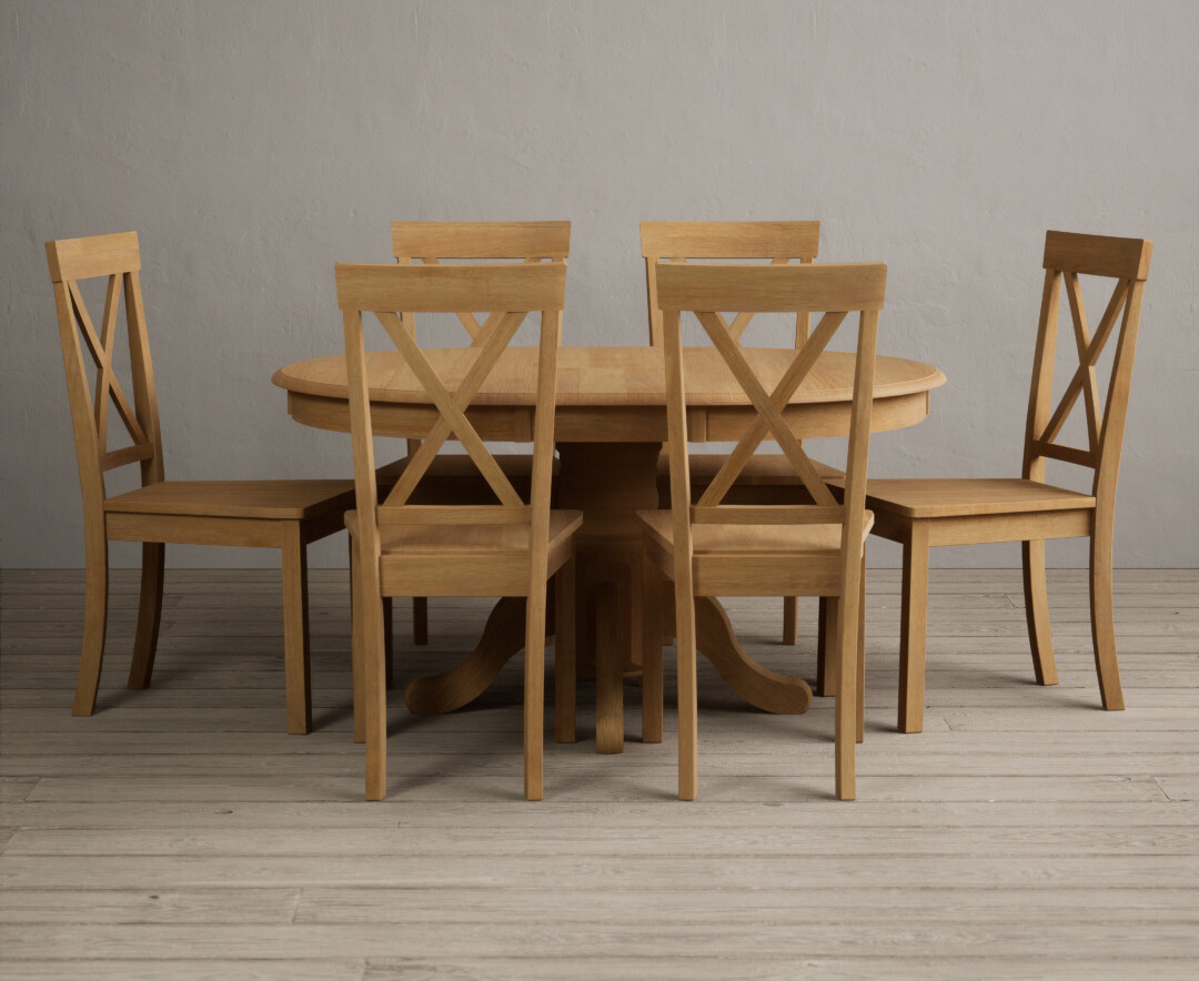 Extending Hertford 100cm 130cm Solid Oak Pedestal Dining Table With 4 Blue Hertford Chairs