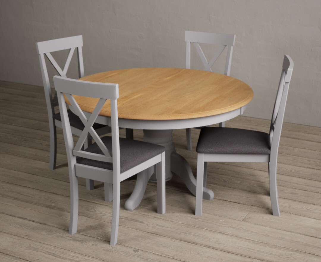 Photo 1 of Hertford 120cm fixed top oak and light grey painted dining table with 4 charcoal grey hertford chairs
