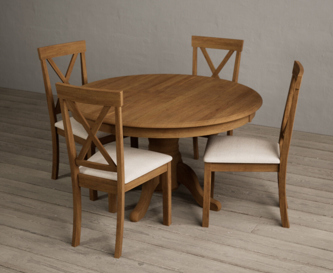 Photo 1 of Hertford 120cm fixed top rustic oak dining table with 6 light grey hertford chairs