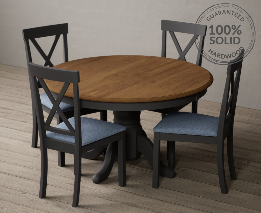 Photo 4 of Hertford 120cm fixed top oak and charcoal grey painted dining table with 4 charcoal grey hertford chairs