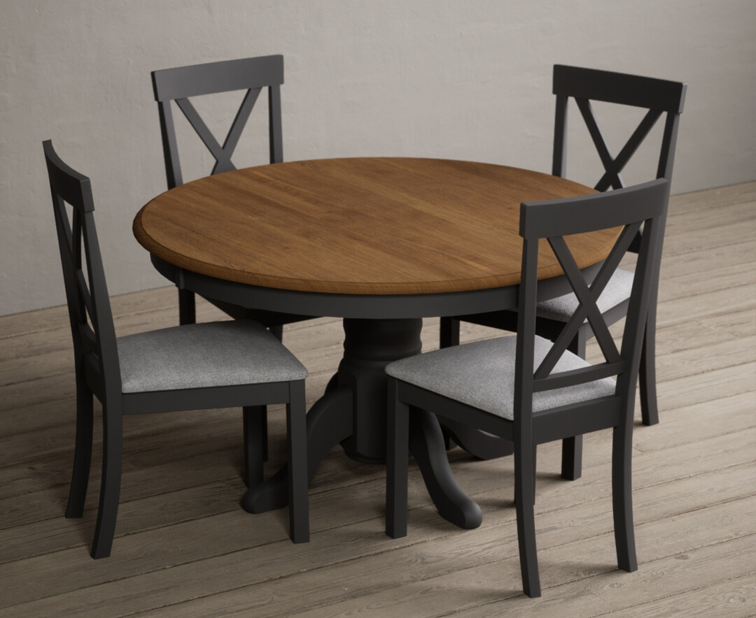 Photo 1 of Hertford 120cm fixed top oak and charcoal grey painted dining table with 4 charcoal grey hertford chairs