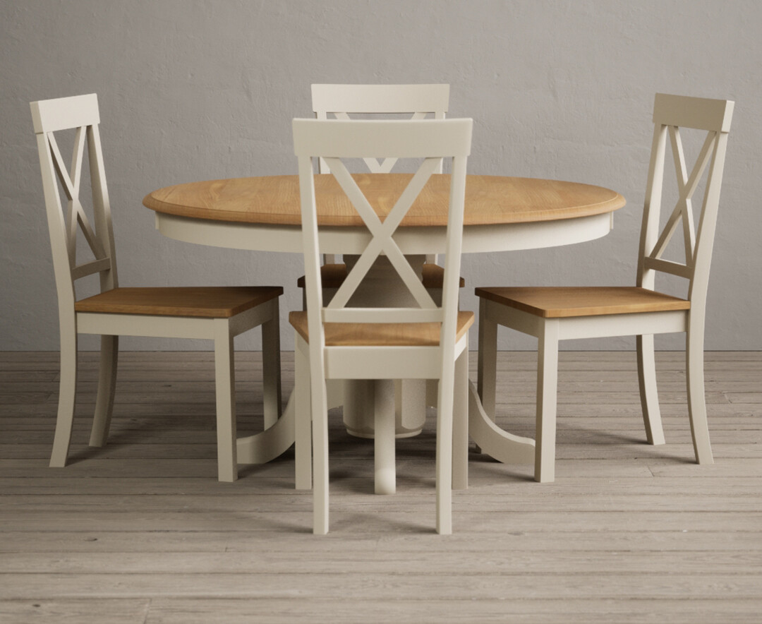 Hertford 120cm Fixed Top Oak And Cream Painted Dining Table With 4 Brown Hertford Chairs