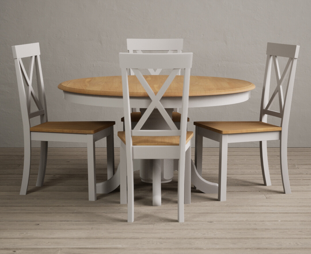 Hertford 120cm Fixed Top Oak And Soft White Painted Dining Table With 6 Blue Hertford Chairs