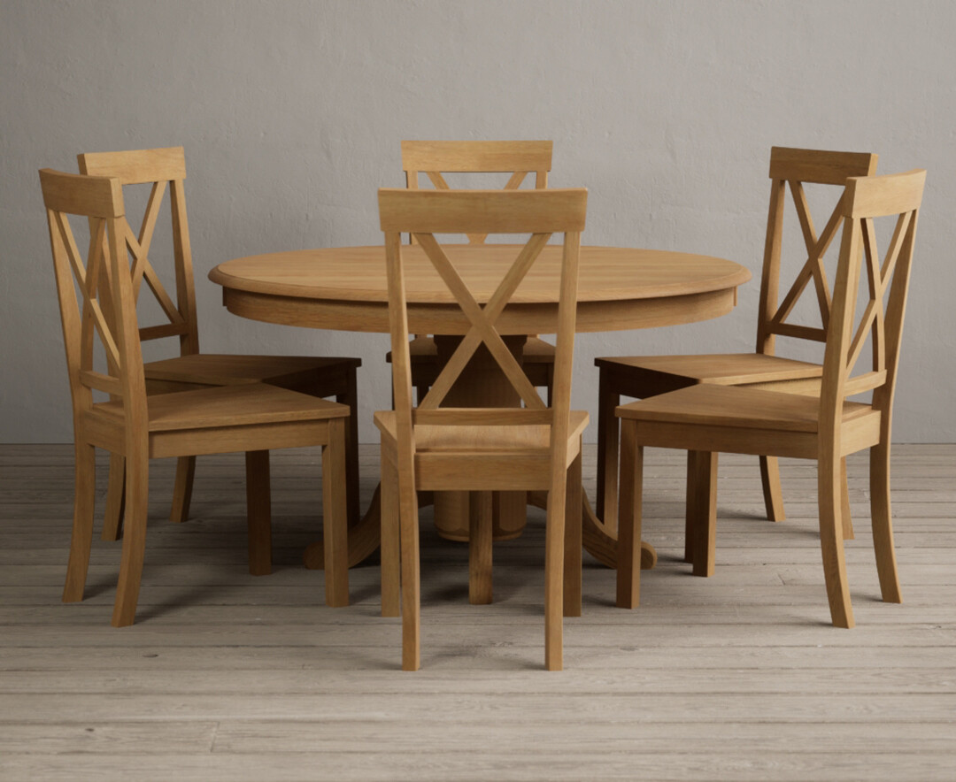 Hertford 120cm Fixed Top Solid Oak Dining Table With 4 Blue Hertford Chairs