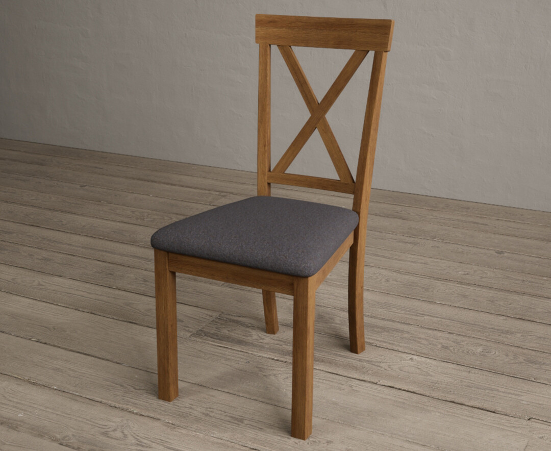 Photo 2 of Hertford rustic oak dining chairs with charcoal grey fabric seat pad
