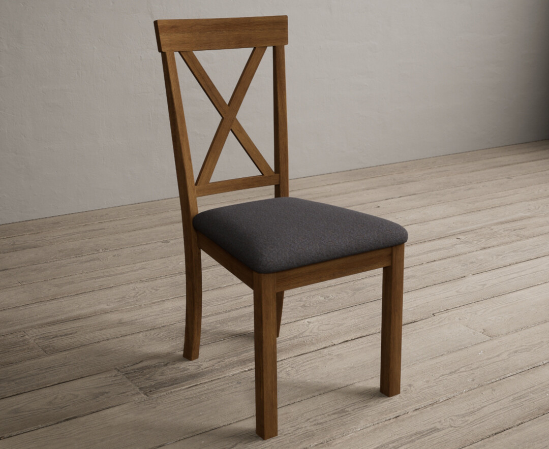 Photo 1 of Hertford rustic oak dining chairs with charcoal grey fabric seat pad