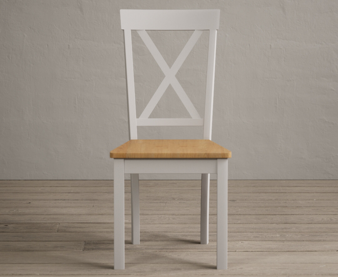 Product photograph of Hertford Soft White Dining Chairs With Oak Seat Pad from Oak Furniture Superstore