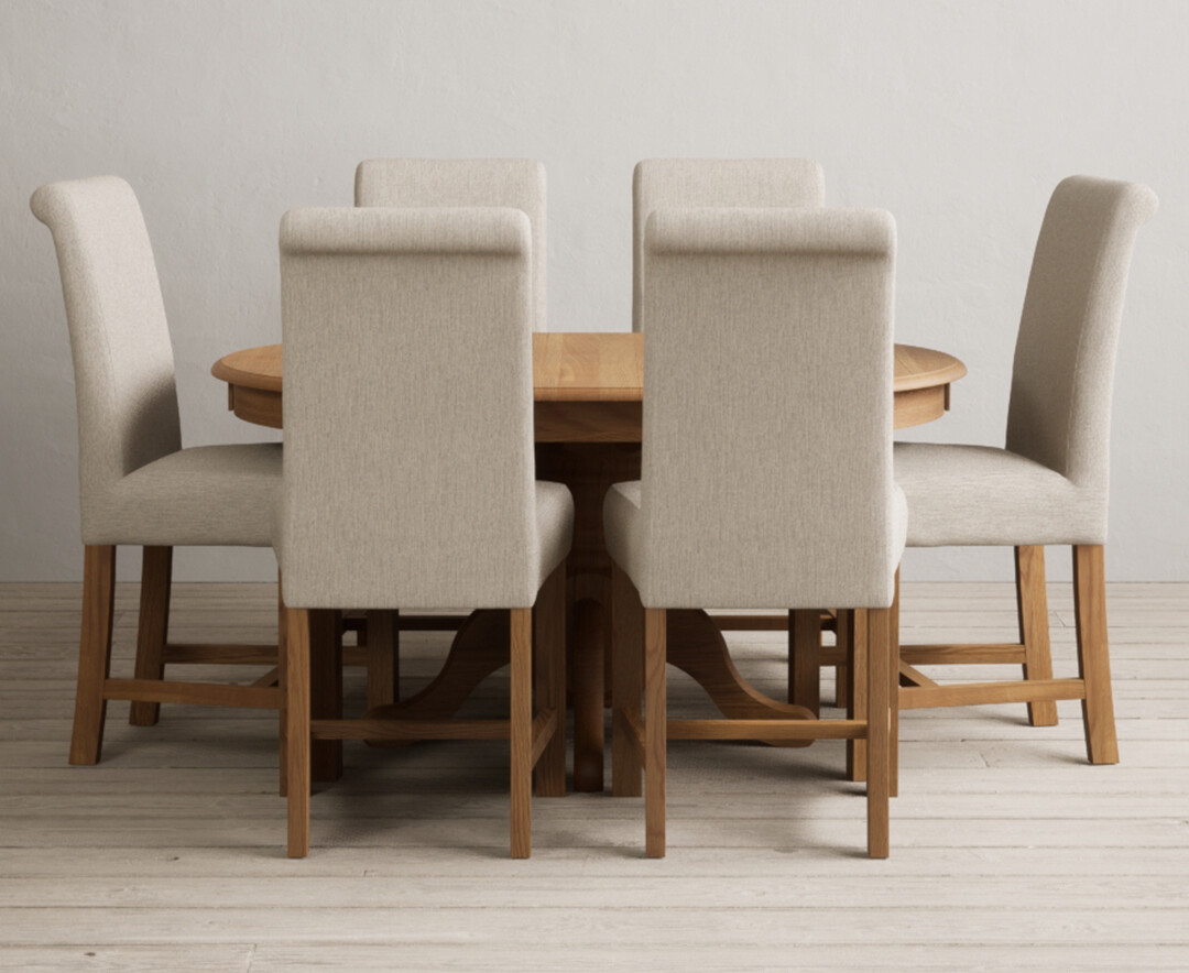 Extending Hertford 100cm 130cm Solid Oak Pedestal Dining Table With 6 Brown Chairs