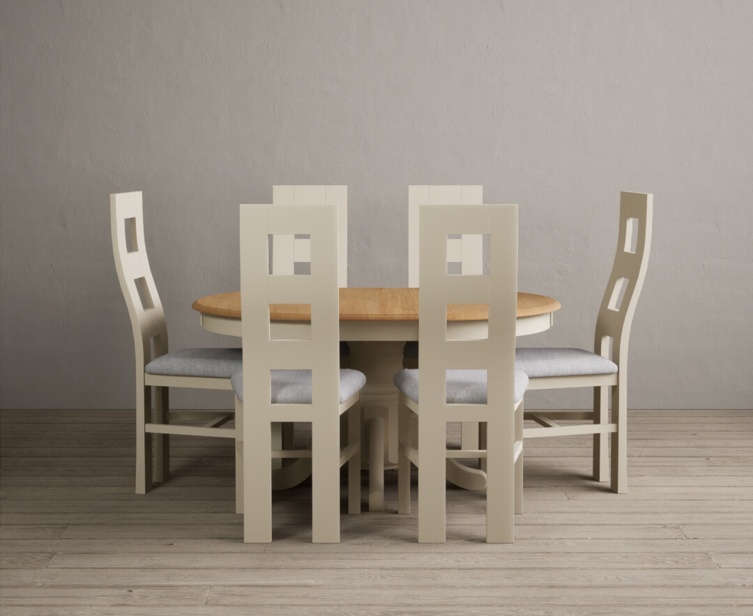 Extending Hertford 100cm 130cm Oak And Cream Painted Pedestal Dining Table With 4 Brown Painted Chairs