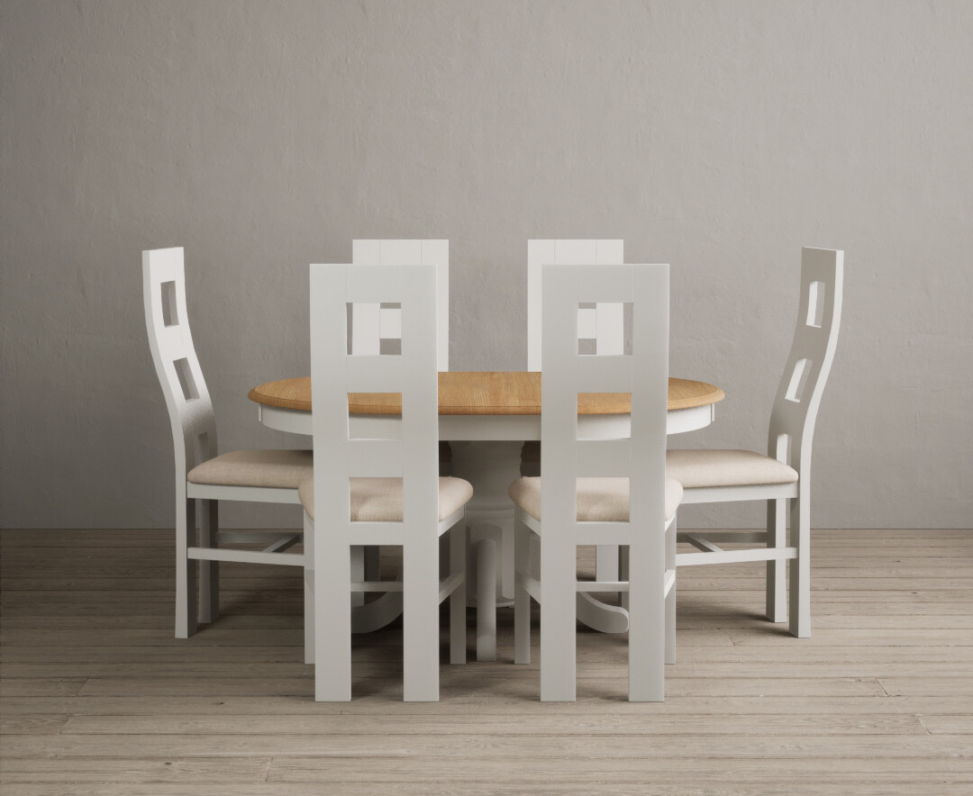 Extending Hertford 100cm 130cm Oak And Signal White Painted Pedestal Dining Table With 4 Charcoal Grey Painted Chairs