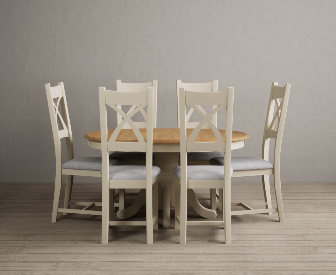 Product photograph of Extending Hertford 100cm - 130cm Oak And Cream Painted Pedestal Dining Table With 4 Blue Painted Chairs from Oak Furniture Superstore