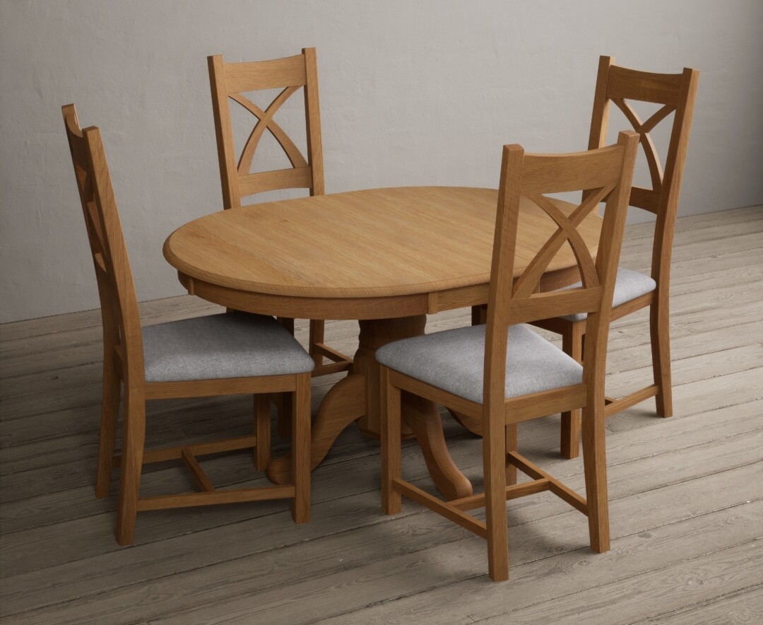Photo 2 of Extending hertford 100cm - 130cm solid oak pedestal dining table with 6 oak natural chairs