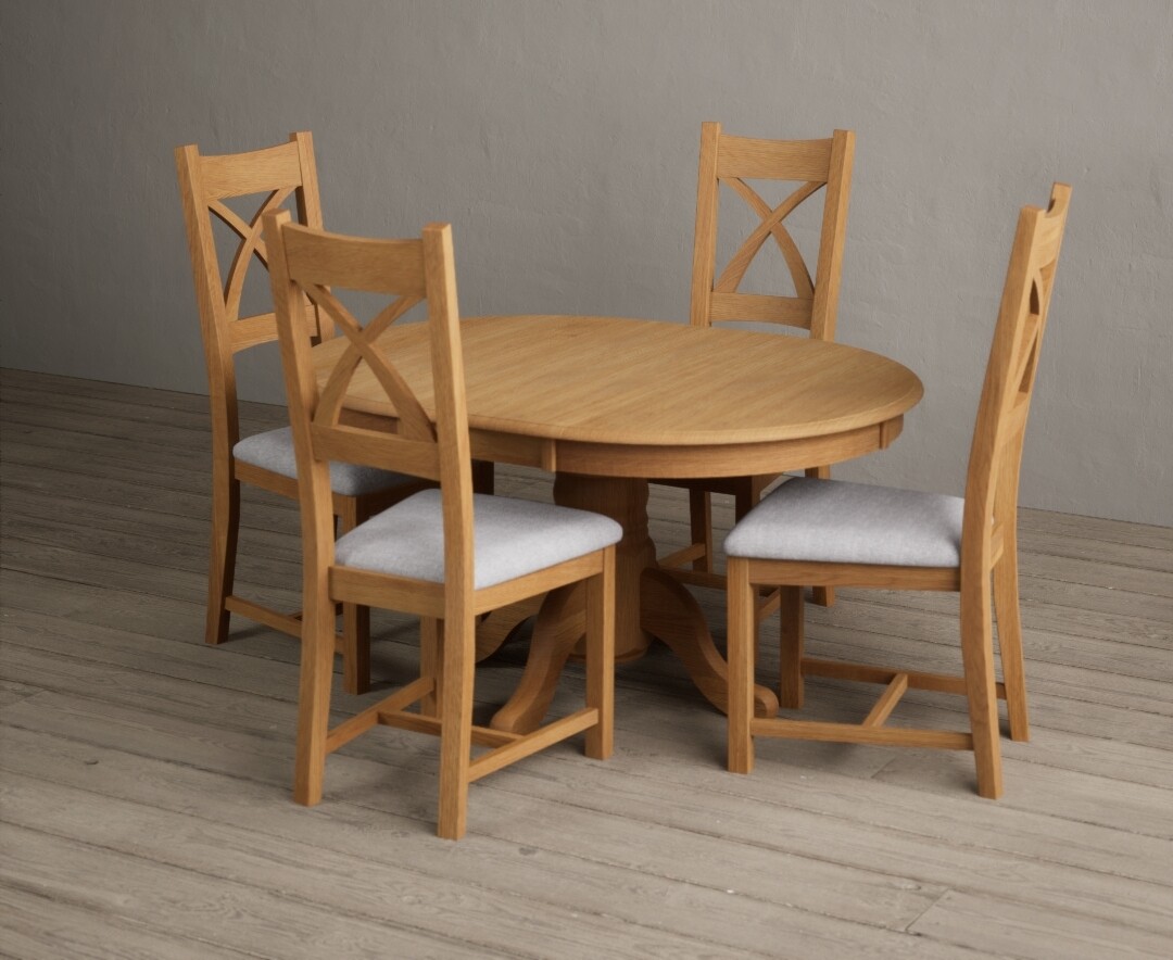 Photo 3 of Extending hertford 100cm - 130cm solid oak pedestal dining table with 6 oak natural chairs
