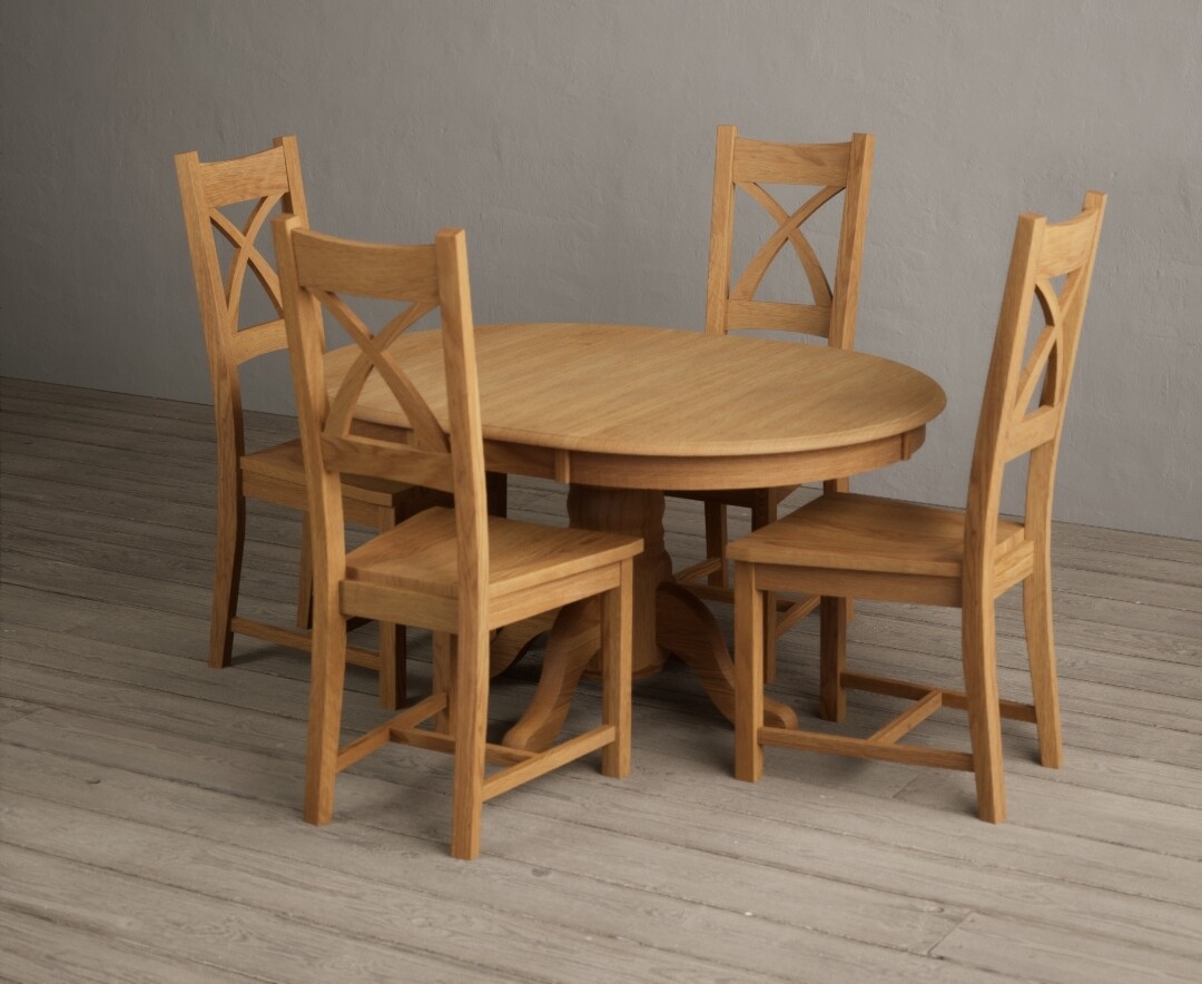 Photo 3 of Extending hertford 100cm - 130cm solid oak pedestal dining table with 4 charcoal grey natural solid oak chairs