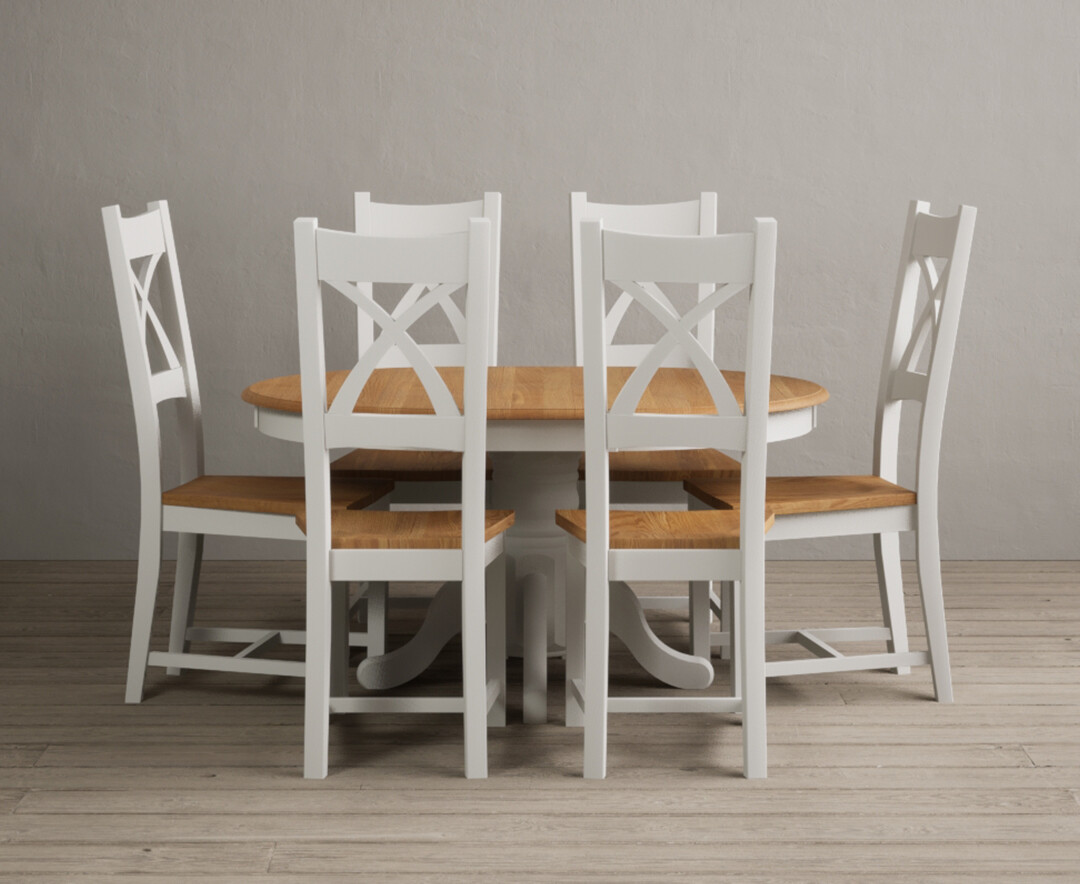 Extending Hertford 100cm 130cm Oak And Signal White Painted Pedestal Dining Table With 4 Charcoal Grey Natural Solid Oak Chairs