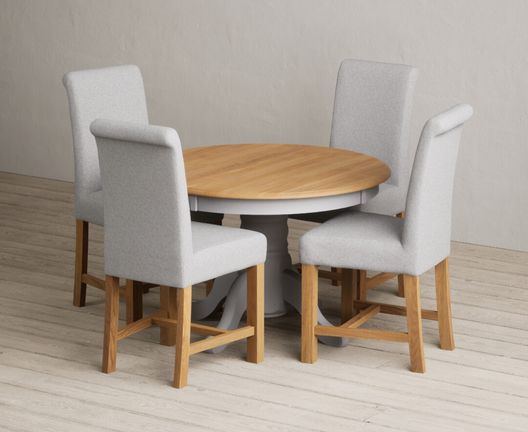 Photo 2 of Extending hertford 100cm - 130cm oak and light grey painted pedestal dining table with 4 charcoal grey chairs
