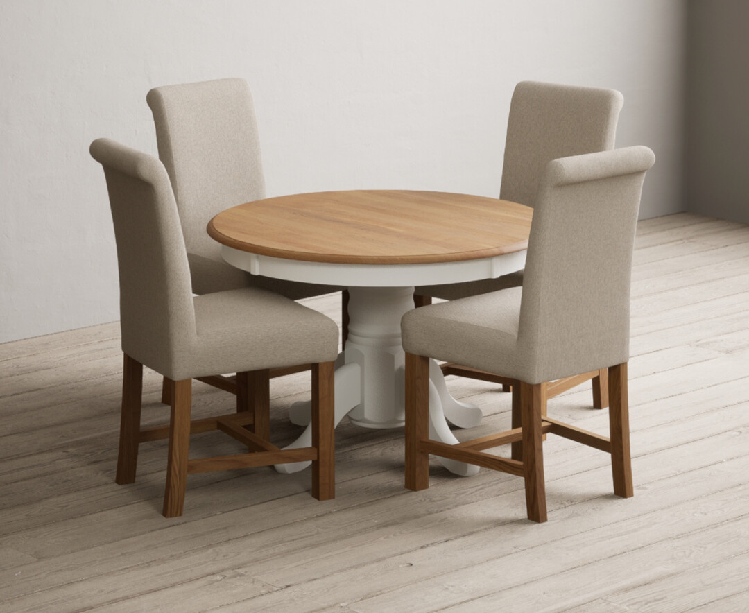 Photo 2 of Extending hertford 100cm - 130cm oak and signal white painted pedestal dining table with 6 charcoal grey chairs
