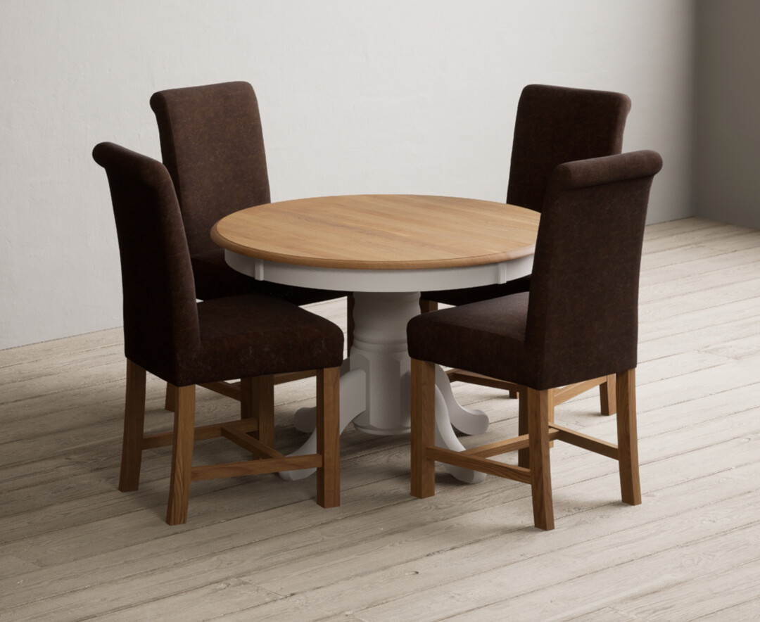 Photo 3 of Extending hertford 100cm - 130cm oak and soft white painted pedestal dining table with 4 charcoal grey chairs