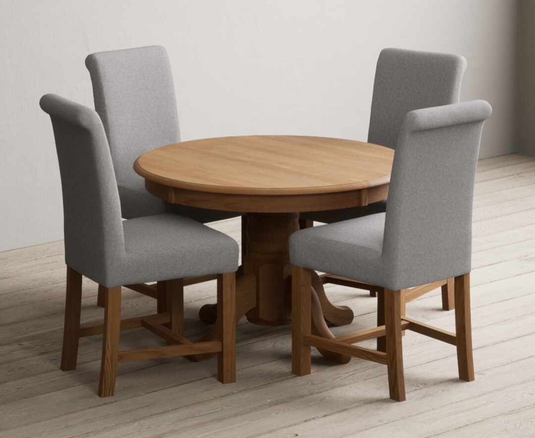 Photo 2 of Extending hertford 100cm - 130cm solid oak pedestal dining table with 4 charcoal grey chairs