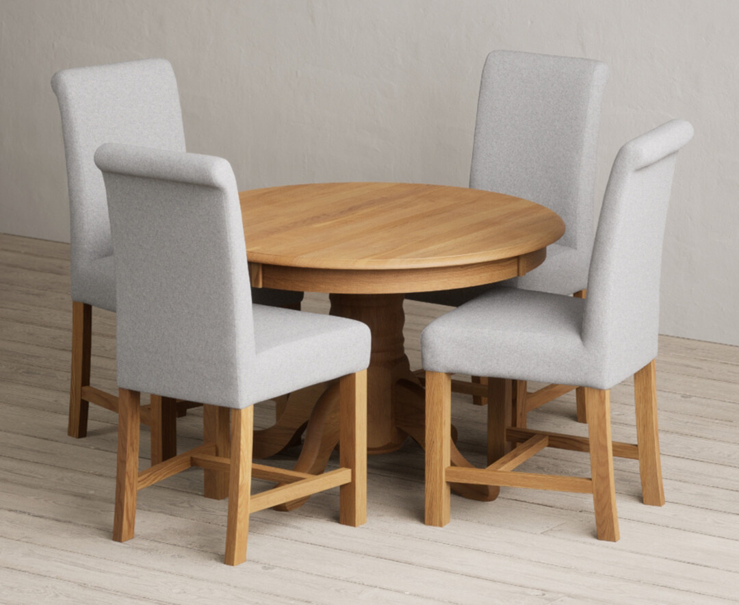 Photo 3 of Extending hertford 100cm - 130cm solid oak pedestal dining table with 6 charcoal grey chairs
