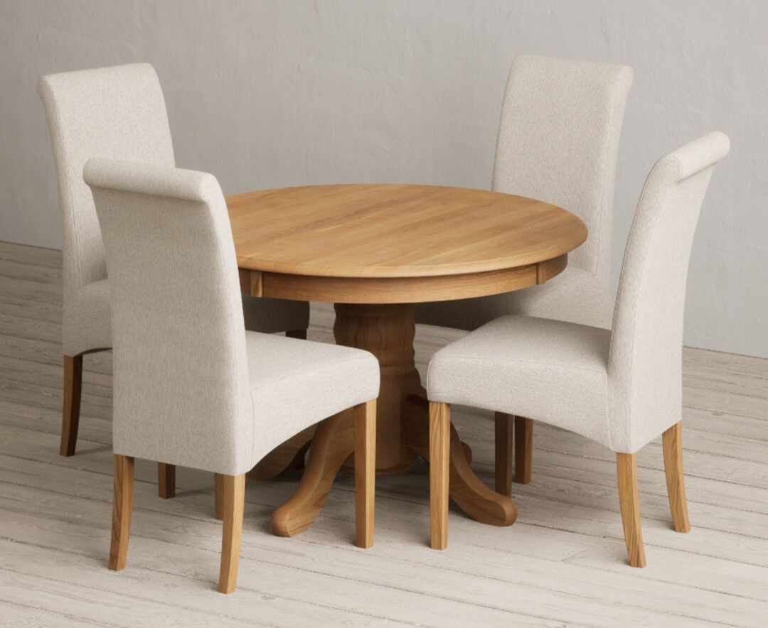 Photo 3 of Extending hertford 100cm - 130cm solid oak pedestal dining table with 6 natural chairs