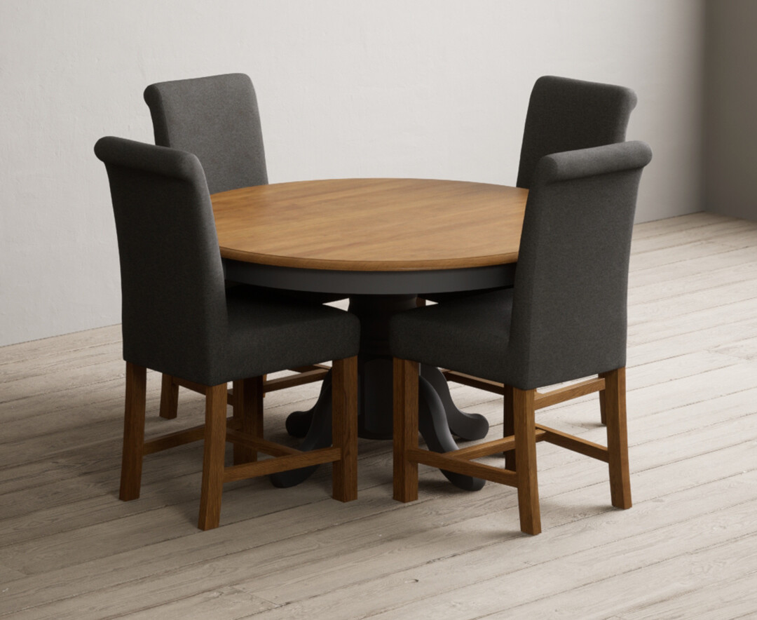 Photo 2 of Hertford 120cm fixed top oak and charcoal grey painted dining table with 6 natural chairs