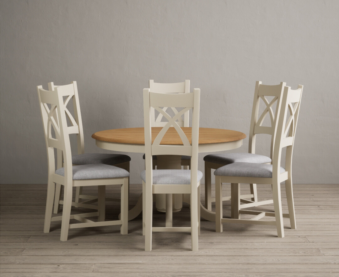 Product photograph of Hertford 120cm Fixed Top Oak And Cream Painted Dining Table With 6 Linen Painted Chairs from Oak Furniture Superstore