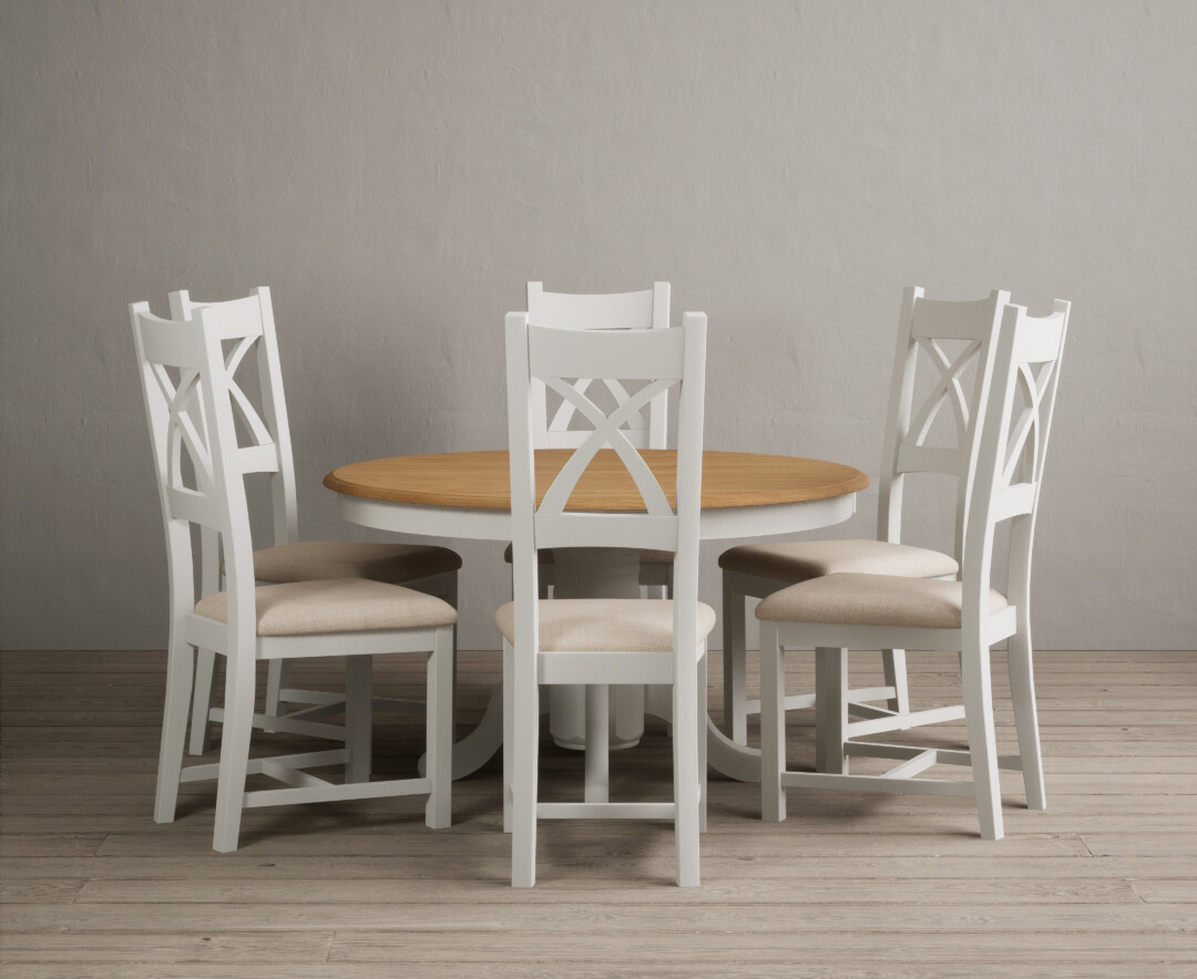 Product photograph of Hertford 120cm Fixed Top Oak And Signal White Painted Dining Table With 4 Charcoal Grey Painted Chairs from Oak Furniture Superstore