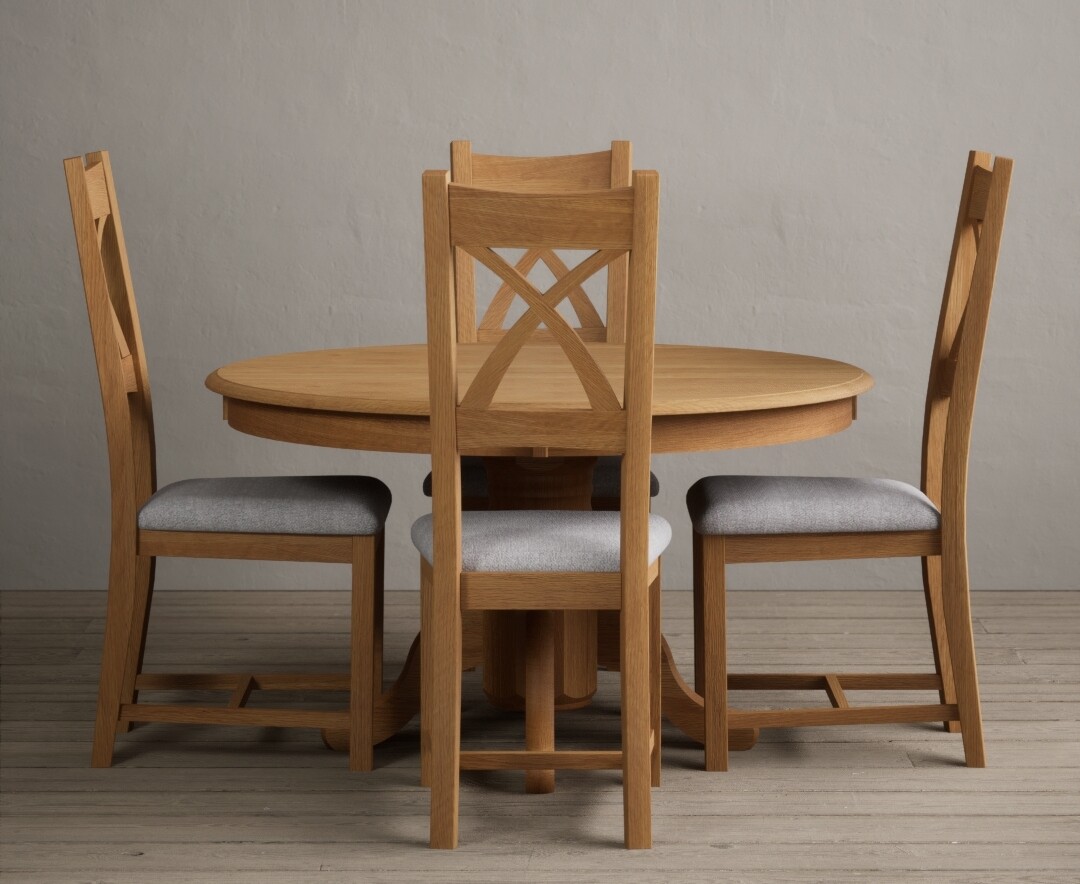 Photo 1 of Hertford 120cm fixed top solid oak dining table with 6 brown natural solid oak chairs