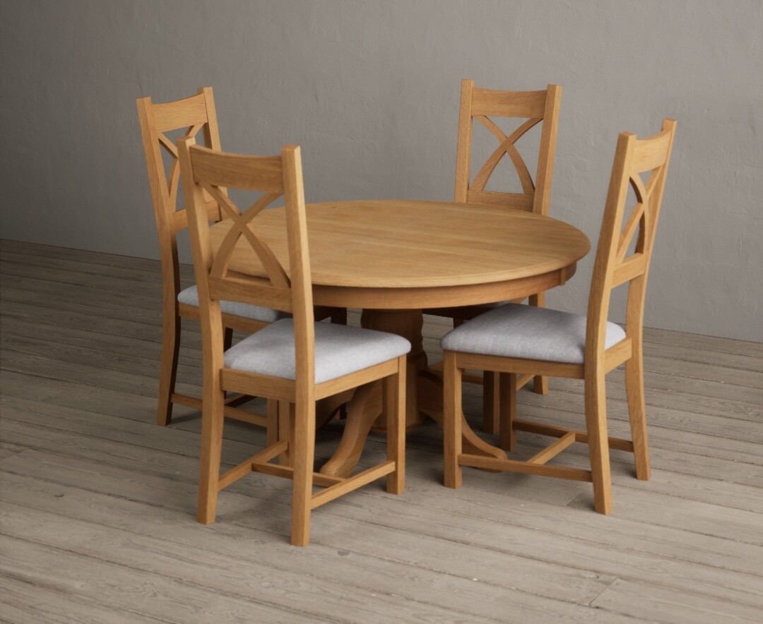 Photo 3 of Hertford 120cm fixed top solid oak dining table with 4 blue natural solid oak chairs